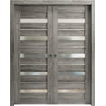 thumbnail image 1 of Sliding Closet Bypass Doors 72 x 80 inches | Lucia 2166 Matte Black Clear Glass | Sturdy Rails Moldings Trims Hardware Set | Wood Solid Bedroom Wardrobe Doors, 1 of 6