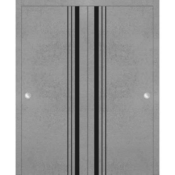 Sliding Closet Bypass Doors 72 x 80 inches | Planum 0011 Concrete with Frosted Glass | Sturdy Rails Moldings Trims Hardware Set | Wood Solid Bedroom Wardrobe Doors