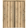 thumbnail image 1 of Sliding Closet Bypass Doors 72 x 80 inches | Planum 0017 Oak with Frosted Glass | Sturdy Rails Moldings Trims Hardware Set | Wood Solid Bedroom Wardrobe Doors, 1 of 6