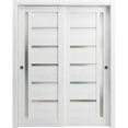 thumbnail image 1 of Sliding Closet Bypass Doors 72 x 80 inches | Quadro 4088 Nordic White with Frosted Glass | Sturdy Rails Moldings Trims Hardware Set | Wood Solid Bedroom Wardrobe Doors, 1 of 5