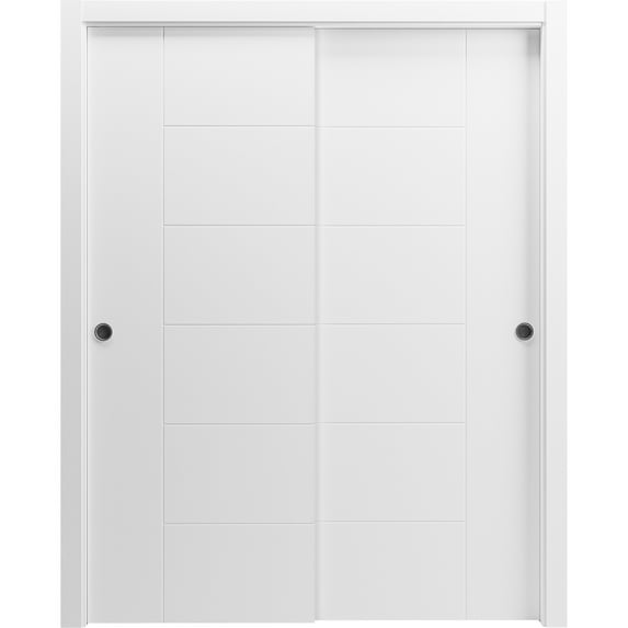 Sliding Closet Bypass Doors 72 x 84 inches / Mela 0716 Painted White / Rails Hardware Set / Wood Solid Bedroom Wardrobe Doors
