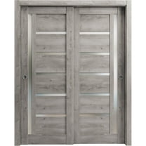 Sliding Closet Bypass Doors 72 x 84 inches | Quadro 4088 Nebraska Grey with Frosted Glass | Sturdy Rails Moldings Trims Hardware Set | Wood Solid Bedroom Wardrobe Doors