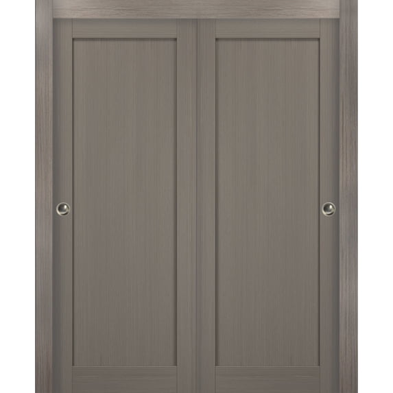 Sliding Closet Bypass Doors 72 x 96 with hardware | Quadro 4111 Grey Ash | Sturdy Top Mount Rails Moldings Trims Set | Kitchen Wooden Solid Bedroom Wardrobe Doors