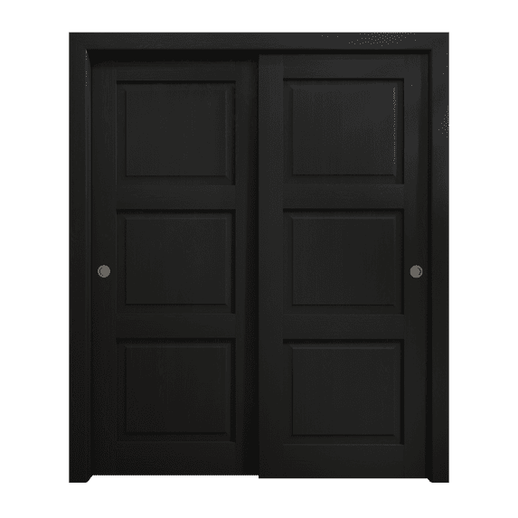 Sliding Closet Bypass Doors 72 x 96 inches | Ego 5010 Painted Black Oak | Rails Hardware Set | Wood Solid Bedroom Wardrobe Doors