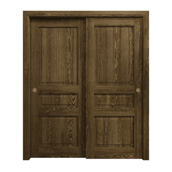 Sliding Closet Bypass Doors 72 x 96 inches | Ego 5012 Marble Oak | Rails Hardware Set | Wood Solid Bedroom Wardrobe Doors