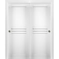 thumbnail image 1 of Sliding Closet Bypass Doors 72 x 96 inches / Mela 7444 White Silk / Rails Hardware Set / Wood Solid Bedroom Wardrobe Doors, 1 of 5