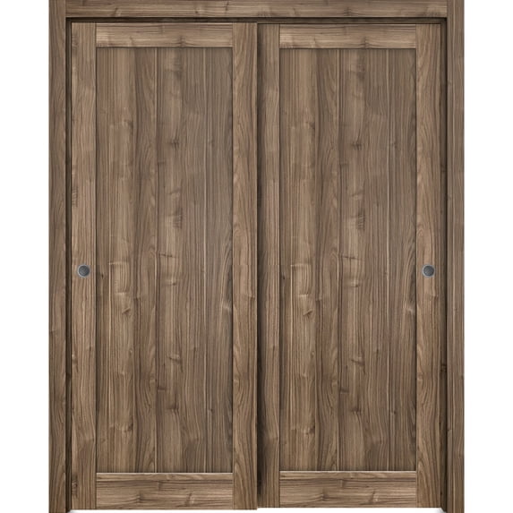 Sliding Closet Bypass Doors 72 x 96 inches | Quadro 4111 Walnut | Sturdy Rails Moldings Trims Hardware Set | Wood Solid Bedroom Wardrobe Doors