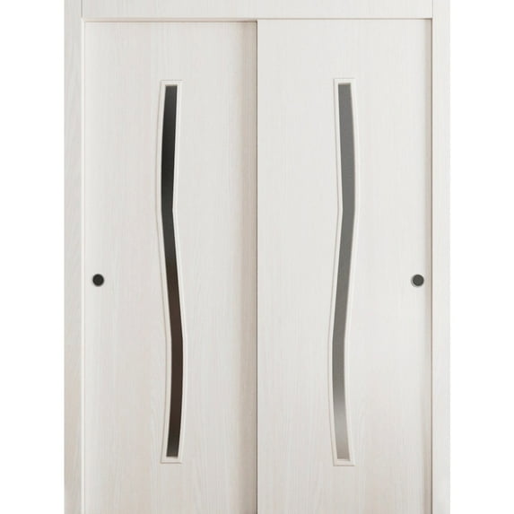 Sliding Closet Bypass Doors 84 x 80 in - LUNO 2003 Ash - Rails Hardware Set - Wood Solid Bedroom Wardrobe Doors