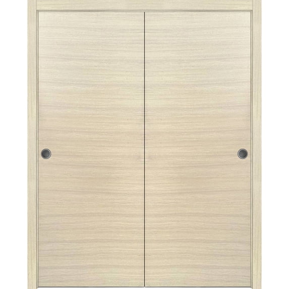 Sliding Closet Bypass Doors 84 x 80 inches | Planum 0010 Natural Veneer | Sturdy Rails Moldings Trims Hardware Set | Wood Solid Bedroom Wardrobe Doors