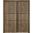 thumbnail image 1 of Sliding Closet Bypass Doors 84 x 80 inches | Planum 0014 Walnut with Frosted Glass | Sturdy Rails Moldings Trims Hardware Set | Wood Solid Bedroom Wardrobe Doors, 1 of 6