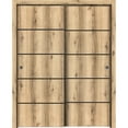 thumbnail image 1 of Sliding Closet Bypass Doors 84 x 80 inches | Planum 0015 Oak with Frosted Glass | Sturdy Rails Moldings Trims Hardware Set | Wood Solid Bedroom Wardrobe Doors, 1 of 6