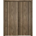 thumbnail image 1 of Sliding Closet Bypass Doors 84 x 80 inches | Planum 0016 Walnut with Frosted Glass | Sturdy Rails Moldings Trims Hardware Set | Wood Solid Bedroom Wardrobe Doors, 1 of 6
