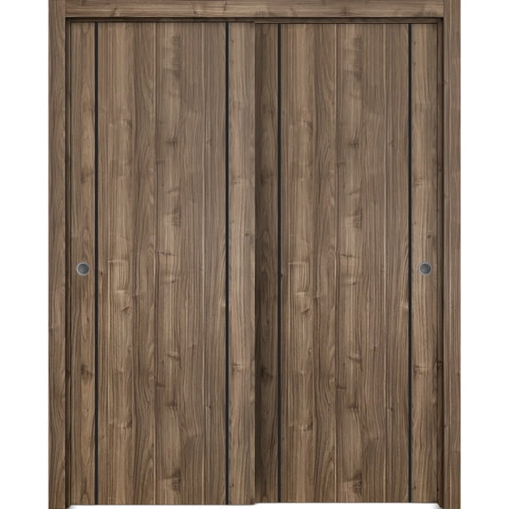 Sliding Closet Bypass Doors 84 x 80 inches | Planum 0016 White Silk with Frosted Glass | Sturdy Rails Moldings Trims Hardware Set | Wood Solid Bedroom Wardrobe Doors