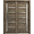 thumbnail image 1 of Sliding Closet Bypass Doors 84 x 80 inches | Quadro 4088 Cognac Oak with Frosted Glass | Sturdy Rails Moldings Trims Hardware Set | Wood Solid Bedroom Wardrobe Doors, 1 of 5
