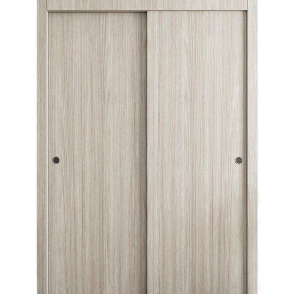 Sliding Closet Bypass Doors 84 x 84 in - LUNO 1003 Oak - Rails Hardware Set - Wood Solid Bedroom Wardrobe Doors
