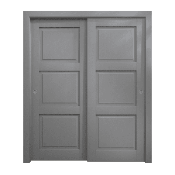 Sliding Closet Bypass Doors 84 x 84 inches | Ego 5010 Painted Grey Oak | Rails Hardware Set | Wood Solid Bedroom Wardrobe Doors