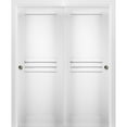 thumbnail image 1 of Sliding Closet Bypass Doors 84 x 84 inches / Mela 7444 White Silk / Rails Hardware Set / Wood Solid Bedroom Wardrobe Doors, 1 of 6