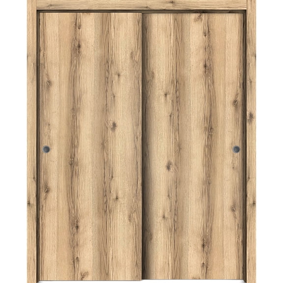 Sliding Closet Bypass Doors 84 x 84 inches | Planum 0010 Oak | Sturdy Rails Moldings Trims Hardware Set | Wood Solid Bedroom Wardrobe Doors