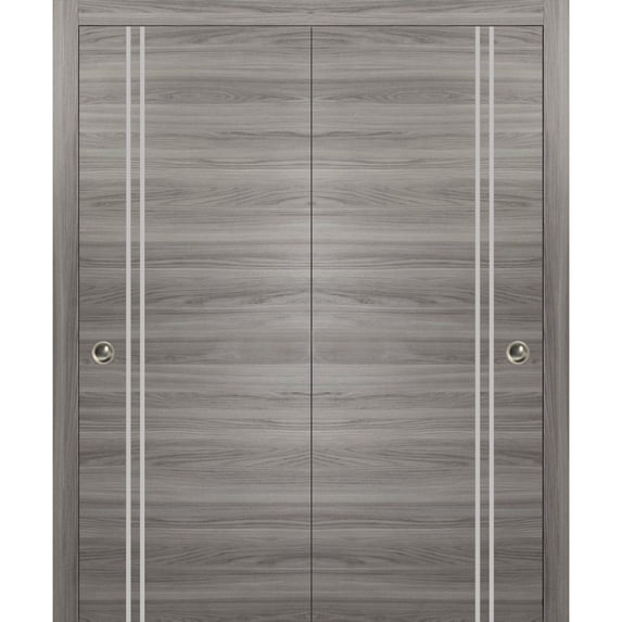 Sliding Closet Bypass Doors 84 x 84 inches | Planum 0310 Ginger Ash with Frosted Glass | Sturdy Rails Moldings Trims Hardware Set | Wood Solid Bedroom Wardrobe Doors