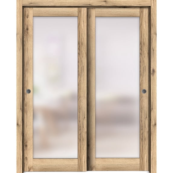 Sliding Closet Bypass Doors 84 x 84 inches | Planum 2102 Oak | Sturdy Rails Moldings Trims Hardware Set | Wood Solid Bedroom Wardrobe Doors