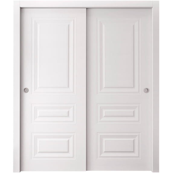 Sliding Closet Bypass Doors 84 x 84 inches | SELECT 3329 White | Rails Hardware Set | Wood Solid Bedroom Wardrobe Doors