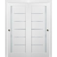 thumbnail image 1 of Sliding Closet Bypass Doors 84 x 96 with hardware | Quadro 4088 White Silk with Frosted Opaque Glass | Sturdy Top Mount Rails Moldings Trims Set | Kitchen Lite Wooden Solid Bedroom Wardrobe Doors, 1 of 6