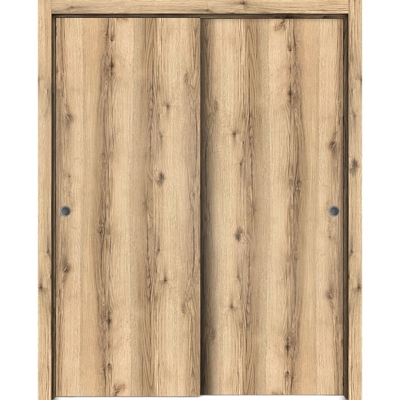 Sliding Closet Bypass Doors 84 x 96 inches | Planum 0010 Walnut | Sturdy Rails Moldings Trims Hardware Set | Wood Solid Bedroom Wardrobe Doors
