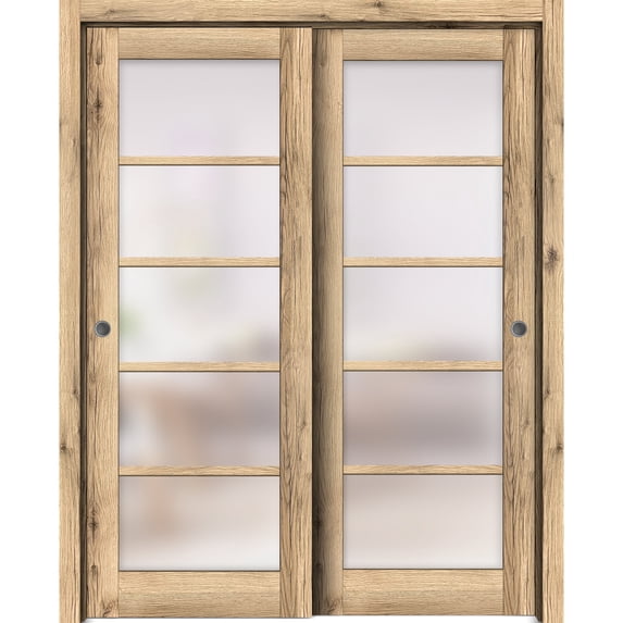 Sliding Closet Bypass Doors 84 x 96 inches | Quadro 4002 Oak | Sturdy Rails Moldings Trims Hardware Set | Wood Solid Bedroom Wardrobe Doors