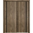 thumbnail image 1 of Sliding Closet Bypass Doors 84 x 84 inches | Planum 0011 Walnut with Frosted Glass | Sturdy Rails Moldings Trims Hardware Set | Wood Solid Bedroom Wardrobe Doors, 1 of 6