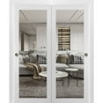 thumbnail image 1 of Sliding Closet Bypass Doors with Clear Glass | Lucia 2166 White Silk | Sturdy Rails Moldings Trims Hardware Set | Wood Solid Bedroom Wardrobe Doors-48" x 84" (2* 24x84)-Clear Glass, 1 of 6