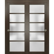 Sliding Closet Bypass Doors with Frosted Glass | Quadro 4002 Chocolate Ash| Sturdy Rails Moldings Trims Hardware Set | Wood Solid Bedroom Wardrobe Doors -36" x 84" (2* 18x84)