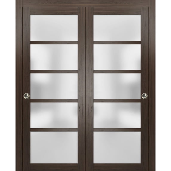Sliding Closet Bypass Doors with Frosted Glass | Quadro 4002 Chocolate Ash| Sturdy Rails Moldings Trims Hardware Set | Wood Solid Bedroom Wardrobe Doors -72" x 80" (2* 36x80)