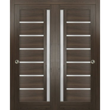 Sliding Closet Bypass Doors with Frosted Glass | Quadro 4088 Chocolate Ash| Sturdy Rails Moldings Trims Hardware Set | Wood Solid Bedroom Wardrobe Doors -36" x 84" (2* 18x84)