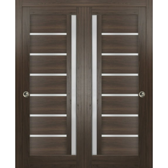 Sliding Closet Bypass Doors with Frosted Glass | Quadro 4088 Chocolate Ash| Sturdy Rails Moldings Trims Hardware Set | Wood Solid Bedroom Wardrobe Doors -60" x 80" (2* 30x80)