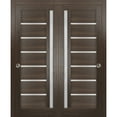 thumbnail image 1 of Sliding Closet Bypass Doors with Frosted Glass | Quadro 4088 Chocolate Ash| Sturdy Rails Moldings Trims Hardware Set | Wood Solid Bedroom Wardrobe Doors -48" x 96" (2* 24x96), 1 of 6
