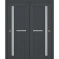 thumbnail image 1 of Sliding Closet Bypass Doors with Frosted Glass | Veregio 7288 Antracite| Sturdy Rails Moldings Trims Hardware Set | Wood Solid Bedroom Wardrobe Doors -36" x 80" (2* 18x80), 1 of 6