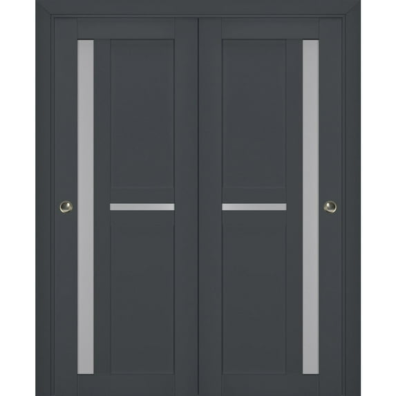 Sliding Closet Bypass Doors with Frosted Glass | Veregio 7288 Antracite| Sturdy Rails Moldings Trims Hardware Set | Wood Solid Bedroom Wardrobe Doors -64" x 80" (2* 32x80)