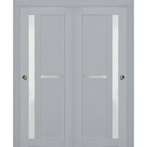 Sliding Closet Bypass Doors with Frosted Glass | Veregio 7288 Matte Grey | Sturdy Rails Moldings Trims Hardware Set | Wood Solid Bedroom Wardrobe Doors -36" x 84" (2* 18x84)