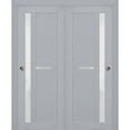 thumbnail image 1 of Sliding Closet Bypass Doors with Frosted Glass | Veregio 7288 Matte Grey | Sturdy Rails Moldings Trims Hardware Set | Wood Solid Bedroom Wardrobe Doors -56" x 96" (2* 28x96), 1 of 6