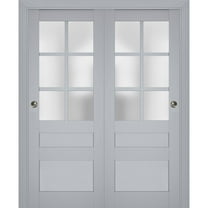Sliding Closet Bypass Doors with Frosted Glass | Veregio 7339 Matte Grey | Sturdy Rails Moldings Trims Hardware Set | Wood Solid Bedroom Wardrobe Doors -36" x 84" (2* 18x84)