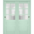 thumbnail image 1 of Sliding Closet Bypass Doors with Frosted Glass | Veregio 7339 Oliva| Sturdy Rails Moldings Trims Hardware Set | Wood Solid Bedroom Wardrobe Doors -36" x 84" (2* 18x84), 1 of 6
