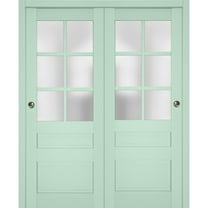 Sliding Closet Bypass Doors with Frosted Glass | Veregio 7339 Oliva| Sturdy Rails Moldings Trims Hardware Set | Wood Solid Bedroom Wardrobe Doors -36" x 84" (2* 18x84)