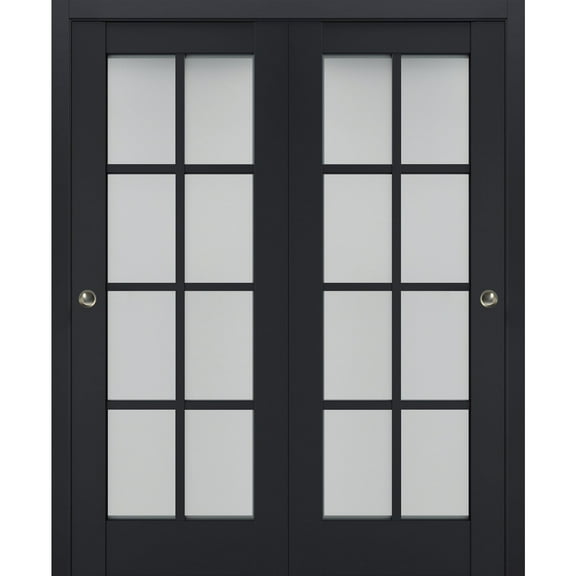 Sliding Closet Bypass Doors with Frosted Glass | Veregio 7412 Antracite| Sturdy Rails Moldings Trims Hardware Set | Wood Solid Bedroom Wardrobe Doors -36" x 84" (2* 18x84)