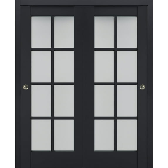 Sliding Closet Bypass Doors with Frosted Glass | Veregio 7412 Antracite| Sturdy Rails Moldings Trims Hardware Set | Wood Solid Bedroom Wardrobe Doors -84" x 96" (2* 42x96)