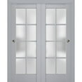 thumbnail image 1 of Sliding Closet Bypass Doors with Frosted Glass | Veregio 7412 Matte Grey | Sturdy Rails Moldings Trims Hardware Set | Wood Solid Bedroom Wardrobe Doors -36" x 84" (2* 18x84), 1 of 6