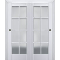 Sliding Closet Bypass Doors with Frosted Glass | Veregio 7412 White Silk | Sturdy Rails Moldings Trims Hardware Set | Wood Solid Bedroom Wardrobe Doors -36" x 84" (2* 18x84)