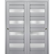 Sliding Closet Bypass Doors with Frosted Glass | Veregio 7455 Matte Grey | Sturdy Rails Moldings Trims Hardware Set | Wood Solid Bedroom Wardrobe Doors -36" x 84" (2* 18x84)