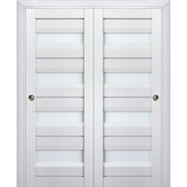 Sliding Closet Bypass Doors with Frosted Glass | Veregio 7455 White Silk | Sturdy Rails Moldings Trims Hardware Set | Wood Solid Bedroom Wardrobe Doors -36" x 84" (2* 18x84)