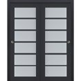 thumbnail image 1 of Sliding Closet Bypass Doors with Frosted Glass | Veregio 7602 Antracite| Sturdy Rails Moldings Trims Hardware Set | Wood Solid Bedroom Wardrobe Doors -60" x 84" (2* 30x84), 1 of 6