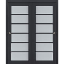 Sliding Closet Bypass Doors with Frosted Glass | Veregio 7602 Antracite| Sturdy Rails Moldings Trims Hardware Set | Wood Solid Bedroom Wardrobe Doors -36" x 84" (2* 18x84)